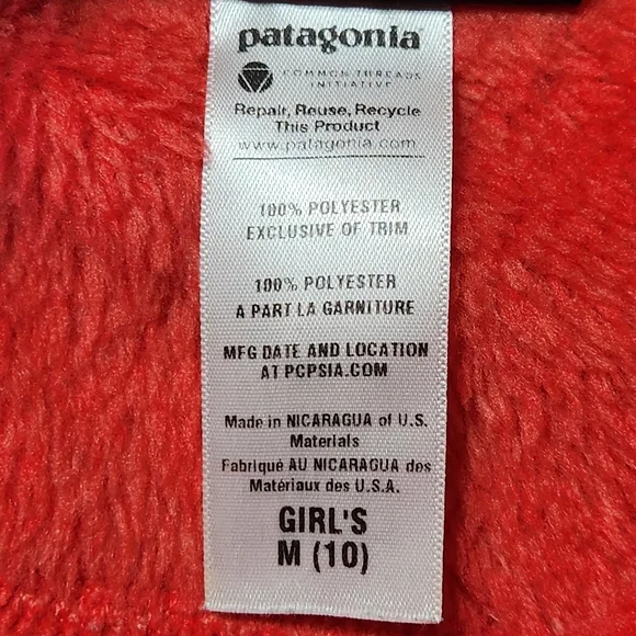 Patagonia Girls Re-Tool Full Zip Fleece Jacket  10 Coral  Snap Pocket Retired - Picture 12 of 15